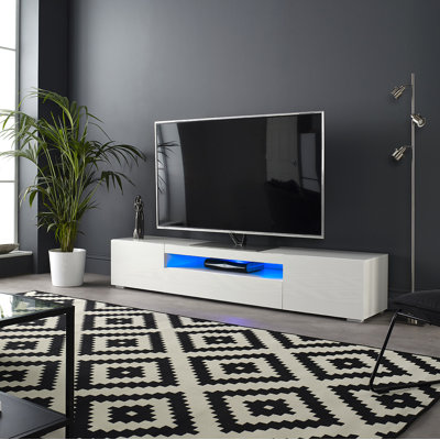 78 Svioandi Glossy TV Stand Cabinet with Lights Soundbar Shelf for TVS Up to 88 Orren Ellis Color Black